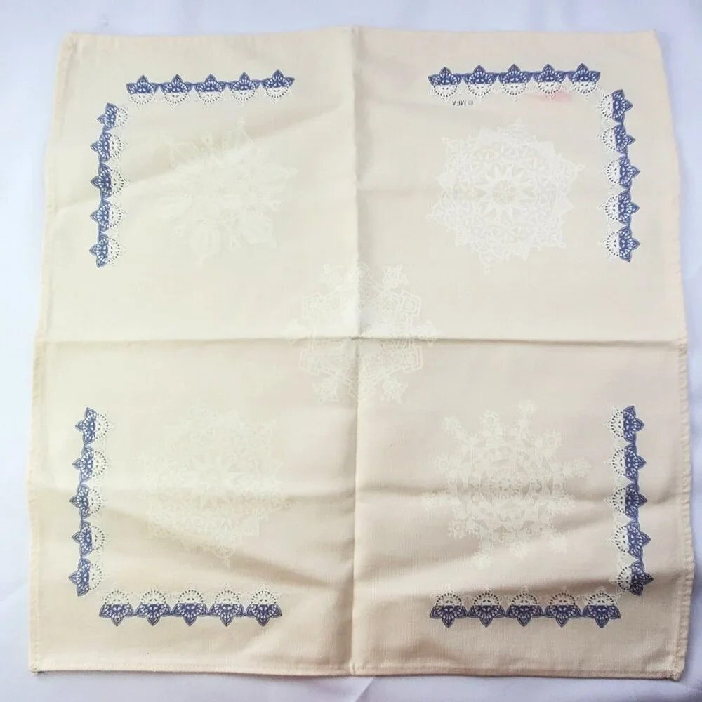 MFA Museum Of Fine Arts Snowflake Beige & Blue Print Cotton Napkin 16